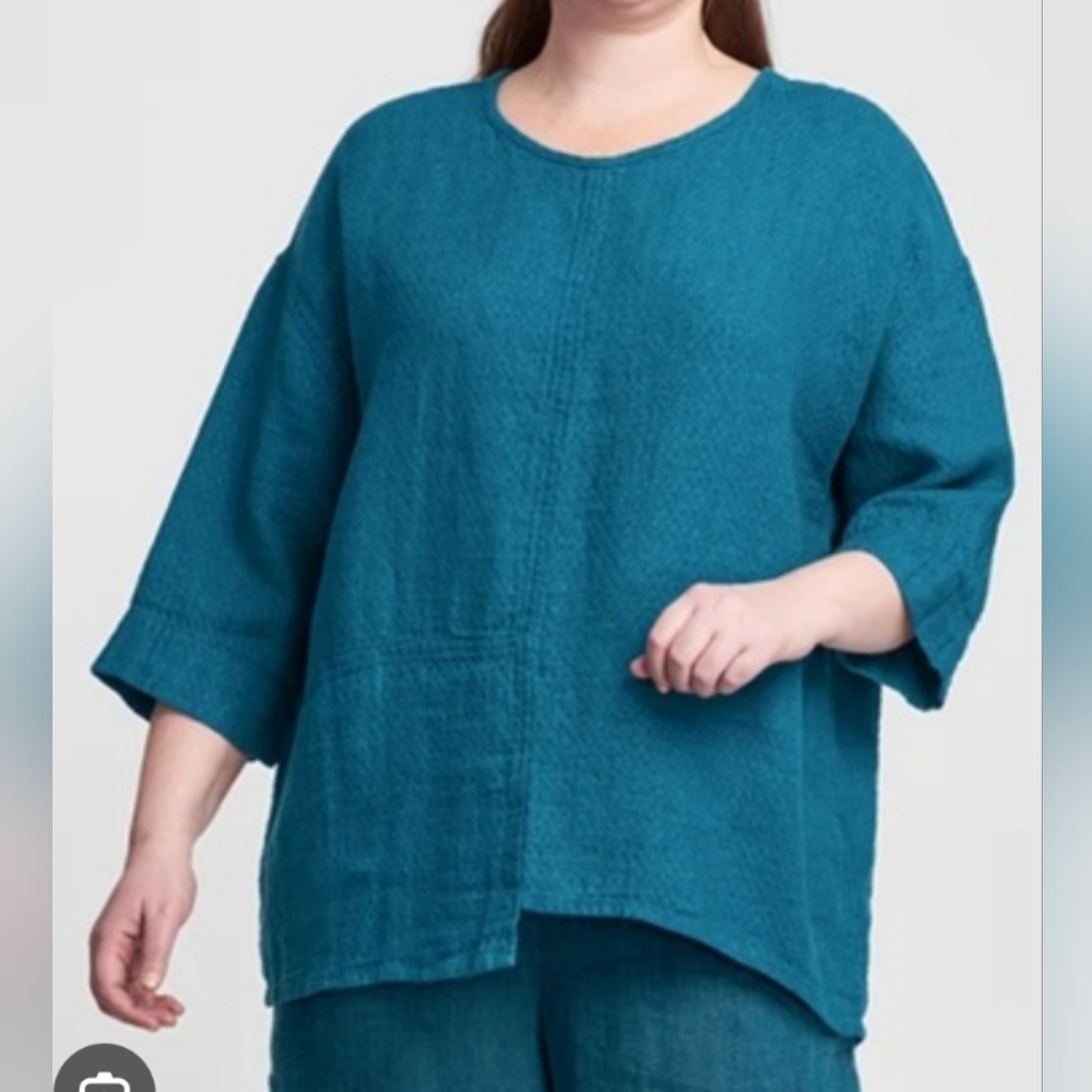 Teal FLAX Poet Top | 100% Linen | 3G (3X, roomy)